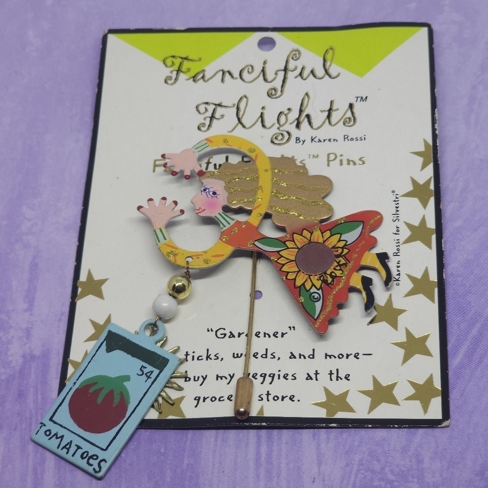 Fanciful Flights Karen Rossi "Gardener" Lapel/Stick Pin NEW on Original Card